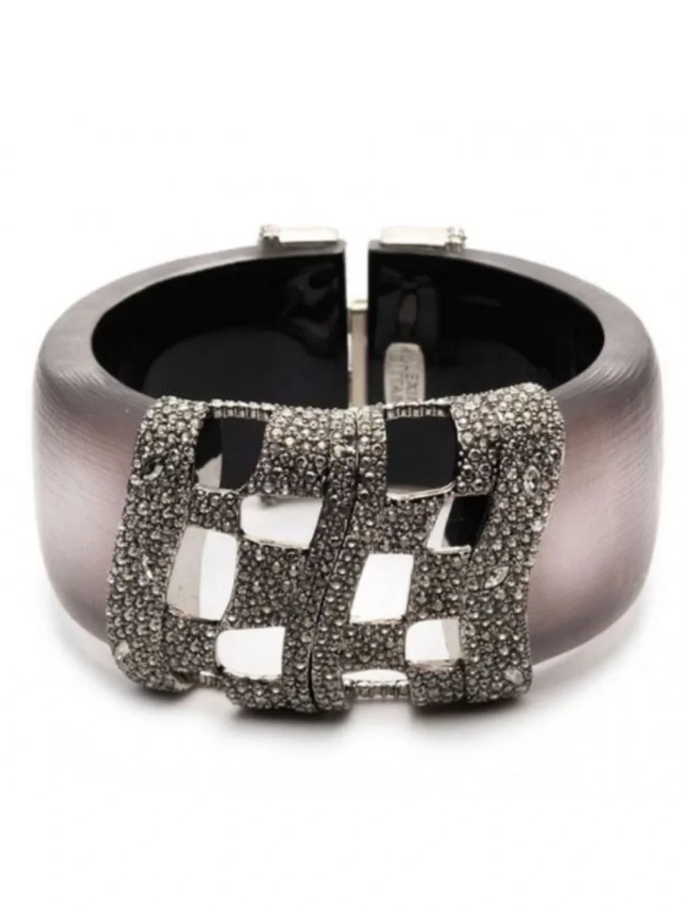 ALEXIS BITTAR • NEW Modern Lucite Oxidized Silver Checkerboard Hinged Bracelet